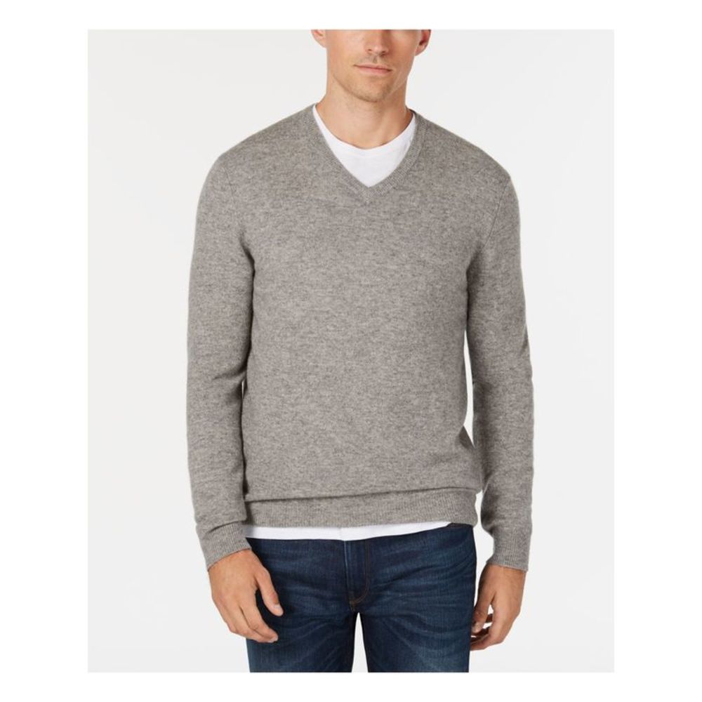 CLUBROOM Mens Gray Heather V Neck Cashmere Pullover Sweater L